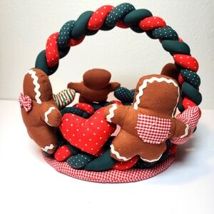 Vtg Fabric Braided Gingerbread Basket Christmas Gingerbread Centerpiece